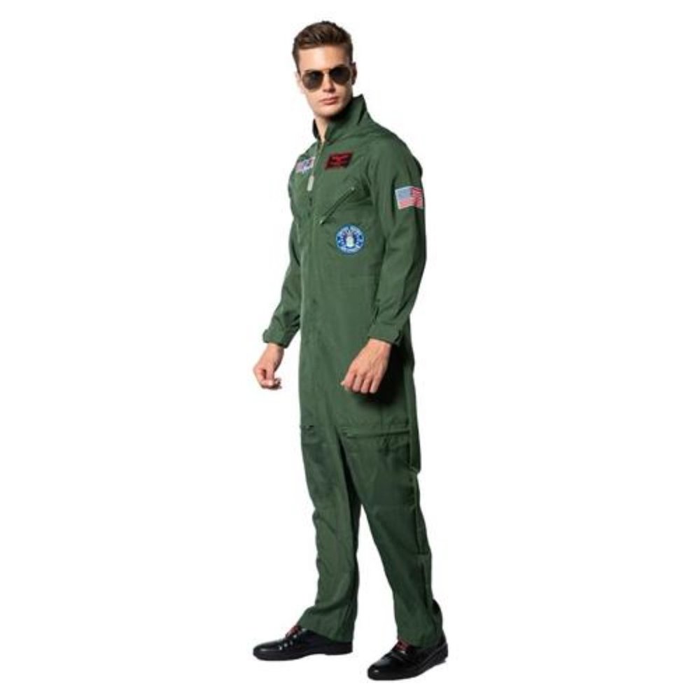 Top Gun Costume Adult Maverick Flight Jump Suit Mens Union Green Pilot Cosplay - Picture 8 of 13